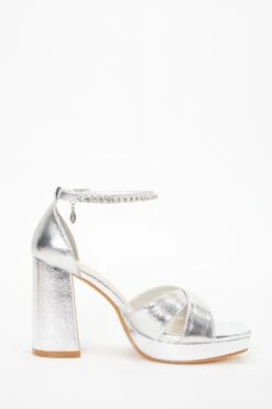 Wide Fit Silver Platform Heeled Sandals -Princess Style Shop 00100037653 ZS