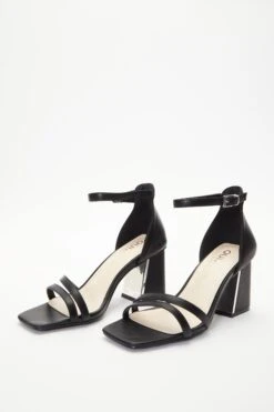 Wide Fit Black Asymmetric Strap Heeled Sandals -Princess Style Shop 00100037666 XS