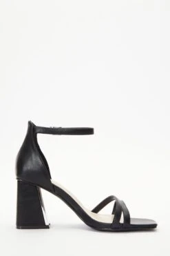 Wide Fit Black Asymmetric Strap Heeled Sandals -Princess Style Shop 00100037666 ZS