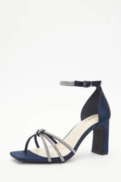 Wide Fit Navy Satin Diamante Heeled Sandals -Princess Style Shop 00100037667 XB