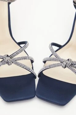 Wide Fit Navy Satin Diamante Heeled Sandals -Princess Style Shop 00100037667 ZB