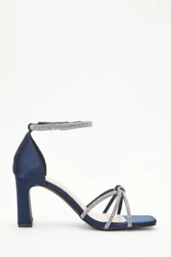 Wide Fit Navy Satin Diamante Heeled Sandals -Princess Style Shop 00100037667 ZS