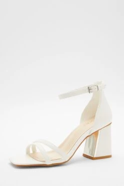 Wide Fit White Asymmetric Strap Heeled Sandals -Princess Style Shop 00100037670 XB
