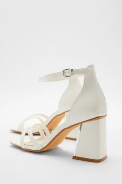 Wide Fit White Asymmetric Strap Heeled Sandals -Princess Style Shop 00100037670 XS