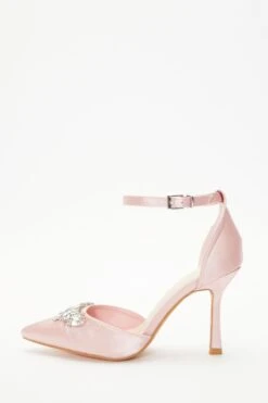 Wide Fit Pink Satin Diamante Court Heels
