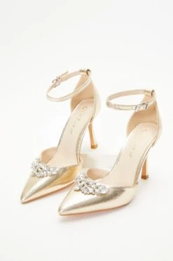 Wide Fit Gold Foil Diamante Court Heels -Princess Style Shop 00100037674 XS