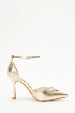 Wide Fit Gold Foil Diamante Court Heels -Princess Style Shop 00100037674 ZS