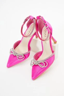 Wide Fit Pink Diamante Bow Court Heels -Princess Style Shop 00100037675 XS