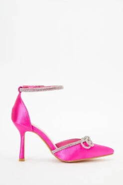 Wide Fit Pink Diamante Bow Court Heels -Princess Style Shop 00100037675 ZS