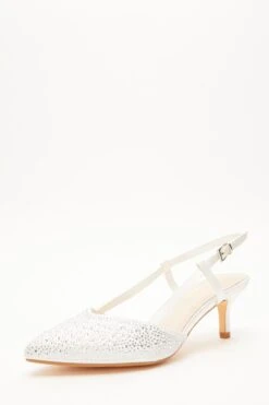 Wide Fit White Diamante Slingback Court Heels -Princess Style Shop 00100037678 XB