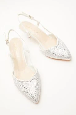 Wide Fit White Diamante Slingback Court Heels -Princess Style Shop 00100037678 XS