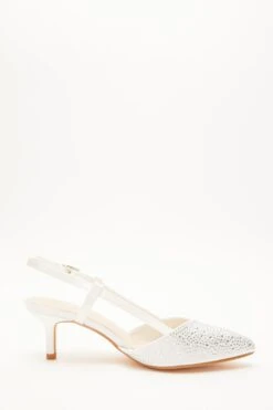 Wide Fit White Diamante Slingback Court Heels -Princess Style Shop 00100037678 ZS