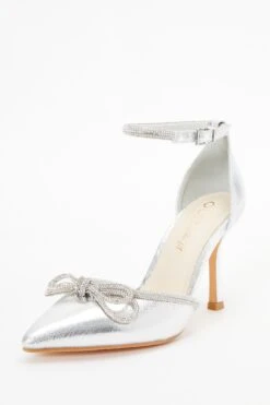 Wide Fit Silver Diamante Bow Court Heels -Princess Style Shop 00100037680 XB