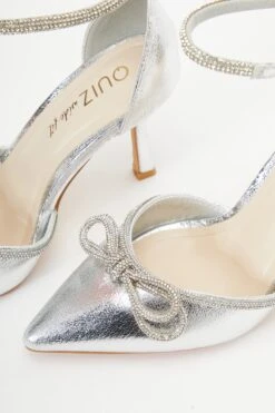 Wide Fit Silver Diamante Bow Court Heels -Princess Style Shop 00100037680 ZB