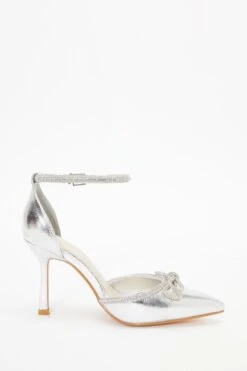 Wide Fit Silver Diamante Bow Court Heels -Princess Style Shop 00100037680 ZS