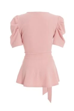 Light Pink Puff Sleeve Peplum Top -Princess Style Shop 00100037694 ZB