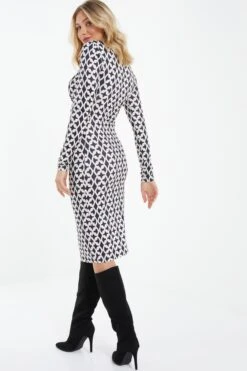 Stone Geometric Ruched Midi Dress -Princess Style Shop 00100037713 XB