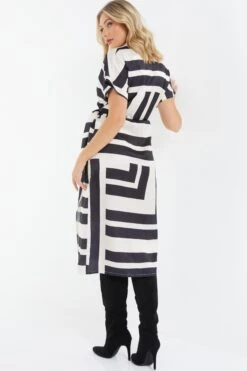 Stone Satin Stripe Print Midi Shirt Dress -Princess Style Shop 00100037714 XB