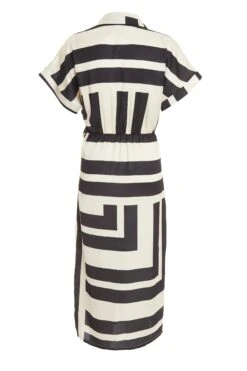 Stone Satin Stripe Print Midi Shirt Dress -Princess Style Shop 00100037714 ZB