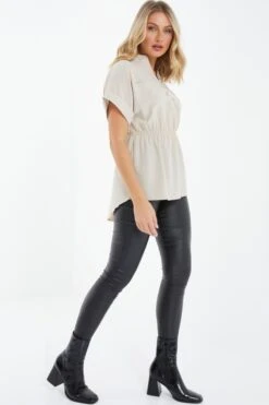 Stone Button Ruched Blouse -Princess Style Shop 00100037722 XS