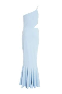 Light Blue One Shoulder Frill Hem Maxi Dress -Princess Style Shop 00100037730 ZB