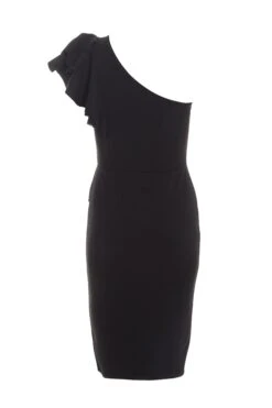 Petite Black One Shoulder Frill Midi Dress -Princess Style Shop 00100037741 ZB