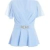 Light Blue Chiffon Sleeve Peplum Top 2 Light Blue Chiffon Sleeve Peplum Top -Princess Style Shop 00100037770 ZM