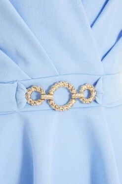 Light Blue Chiffon Sleeve Peplum Top -Princess Style Shop 00100037770 ZS