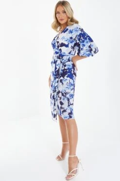 Navy Floral Wrap Midi Dress -Princess Style Shop 00100037771 XS