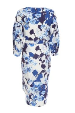 Navy Floral Wrap Midi Dress -Princess Style Shop 00100037771 ZB