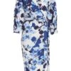 Navy Floral Wrap Midi Dress