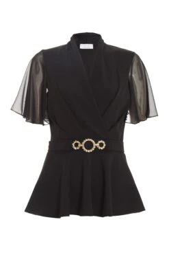 Black Chiffon Sleeve Peplum Top