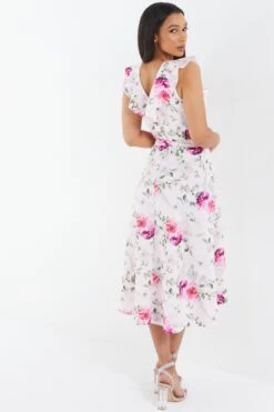 Light Pink Floral Dip Hem Midi Dress -Princess Style Shop 00100037776 XB
