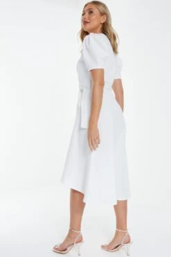 White Jacquard Print Dip Hem Midi Dress -Princess Style Shop 00100037818 XB