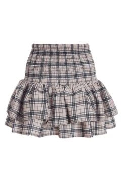 Stone Check Print Ruched Frill Mini Skirt -Princess Style Shop 00100037831 ZB