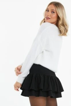 Black Ruched Frill Mini Skirt -Princess Style Shop 00100037833 XB