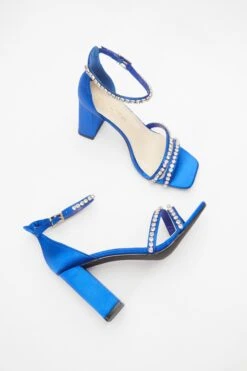 Wide Fit Blue Satin Block Heeled Sandals -Princess Style Shop 00100037838 XS