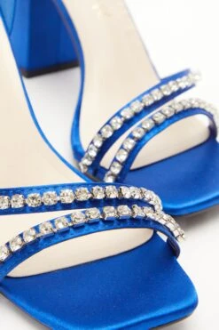 Wide Fit Blue Satin Block Heeled Sandals -Princess Style Shop 00100037838 ZB
