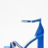 Wide Fit Blue Satin Block Heeled Sandals