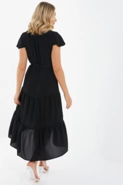 Black Tiered Dip Hem Midi Dress -Princess Style Shop 00100037866 XB