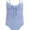 Pale Blue Lace Up Ruched Bodysuit -Princess Style Shop 00100037883 ZM