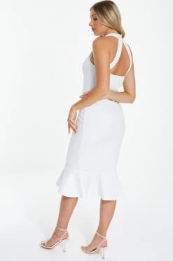 White Embroidered Frill Hem Midi Dress -Princess Style Shop 00100037897 XB