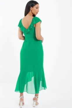 Green Wrap Frill Midi Dress -Princess Style Shop 00100037904 XB