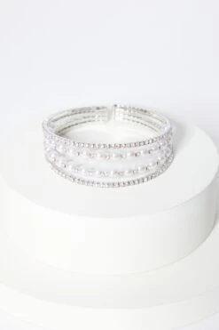 Bridal Silver Diamante Pearl Cuff Bracelet