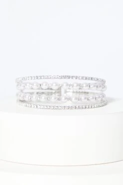 Bridal Silver Diamante Pearl Cuff Bracelet -Princess Style Shop 00100037911 ZS