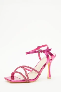 Pink Diamante Strappy Heeled Sandals -Princess Style Shop 00100037985 XB