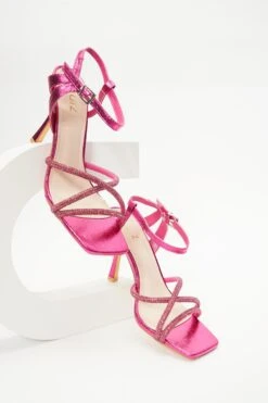 Pink Diamante Strappy Heeled Sandals -Princess Style Shop 00100037985 XS