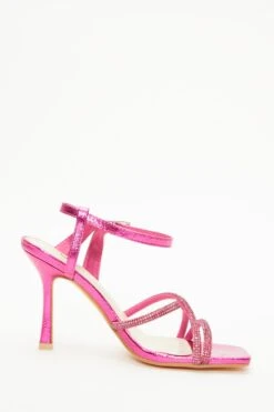 Pink Diamante Strappy Heeled Sandals -Princess Style Shop 00100037985 ZS