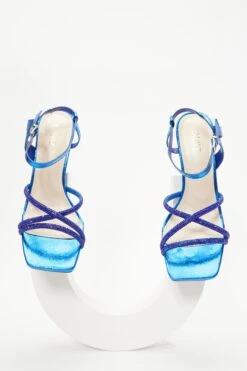 Royal Blue Diamante Strappy Heeled Sandals -Princess Style Shop 00100037987 XS