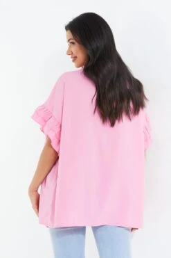 Pink Button Ruched Blouse -Princess Style Shop 00100037995 XB
